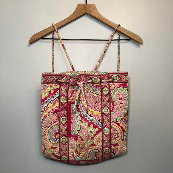 Vera Bradley Capri Melon Paisley Print Quilted Drawstring Backpack - Picture 1 of 7